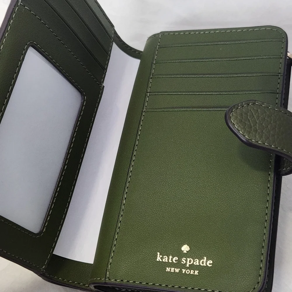 New $199 Kate Spade Lena Medium Compact Bifold Wallet Leather Enchanted Green 💚